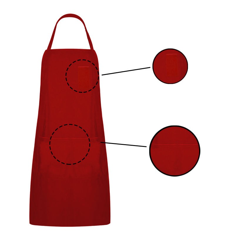 Rubrum polyester Bib APRON cum tribus Pockets