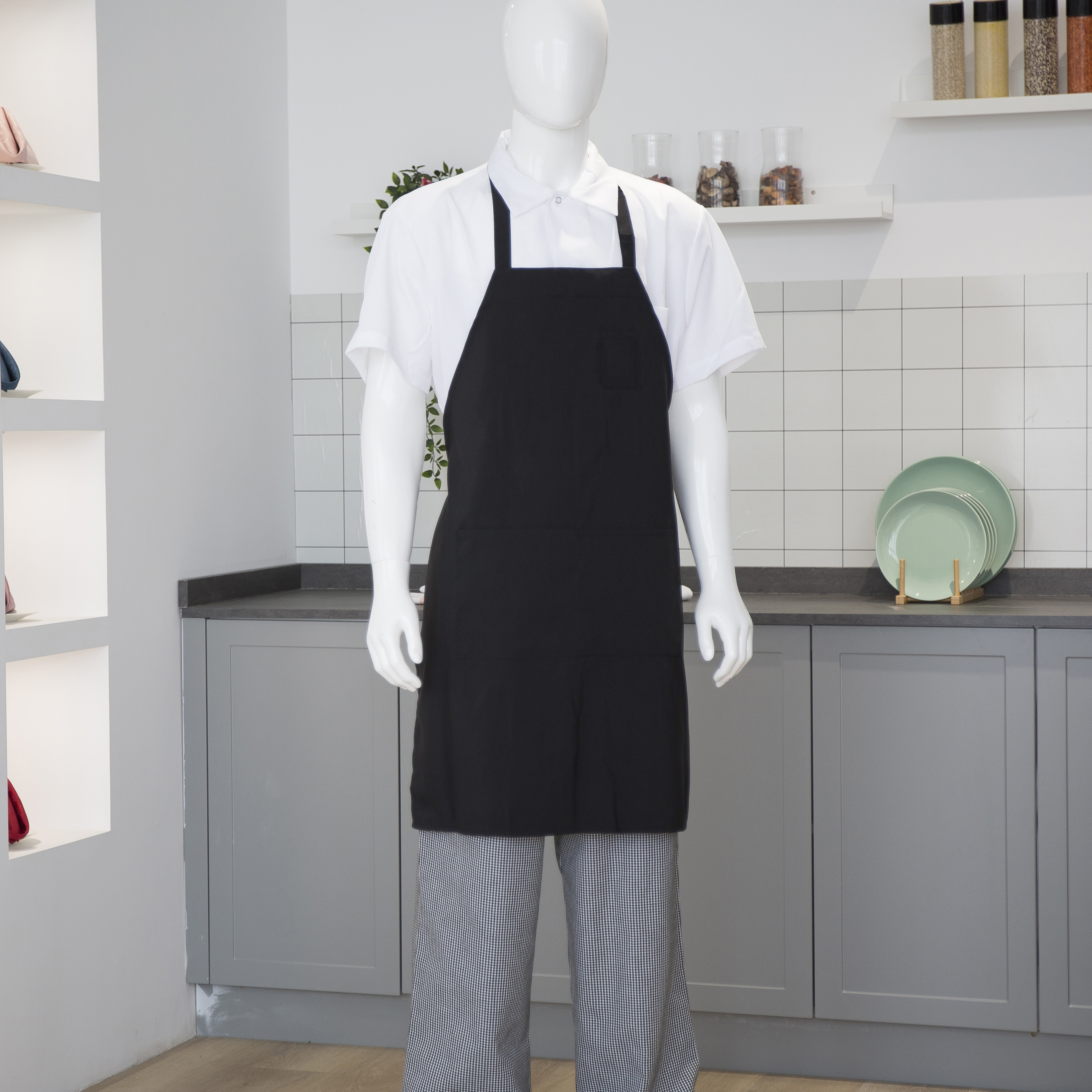 Rubrum polyester Bib APRON cum tribus Pockets